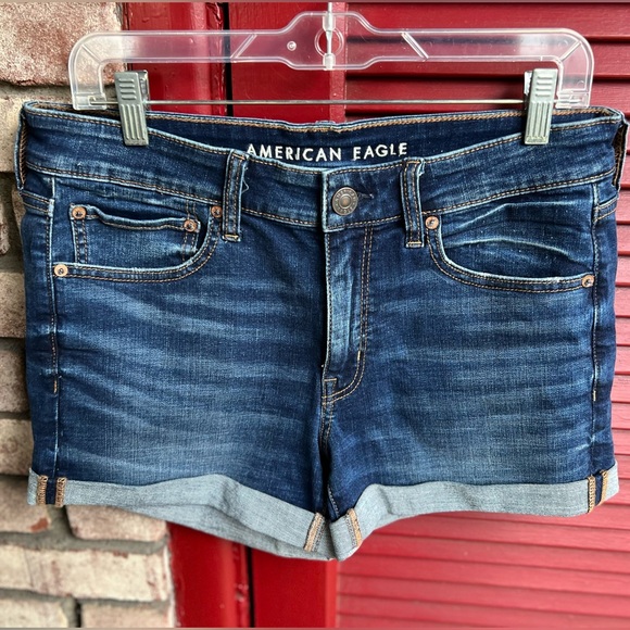 American Eagle Outfitters Super Stretch Midi Women's Blue Denim Shorts Size 12 - Picture 3 of 8